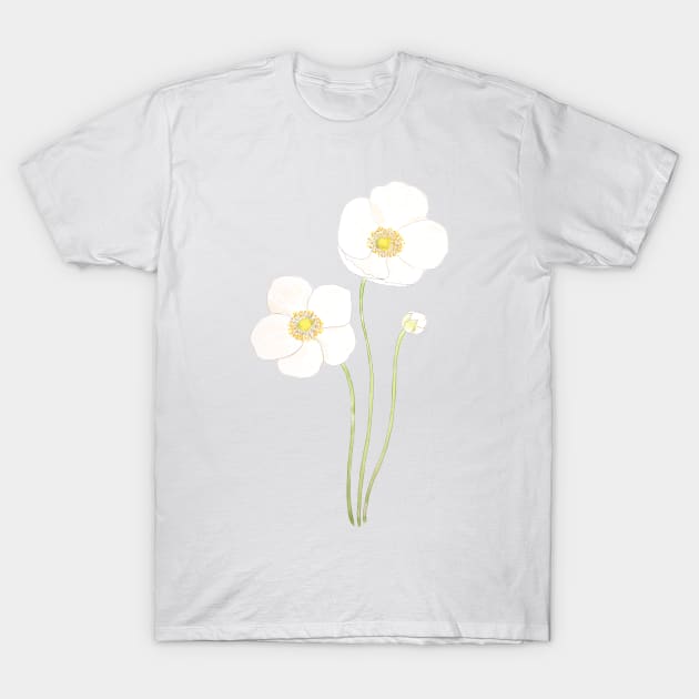 2 white anemone flowers  in and watercolor T-Shirt by colorandcolor